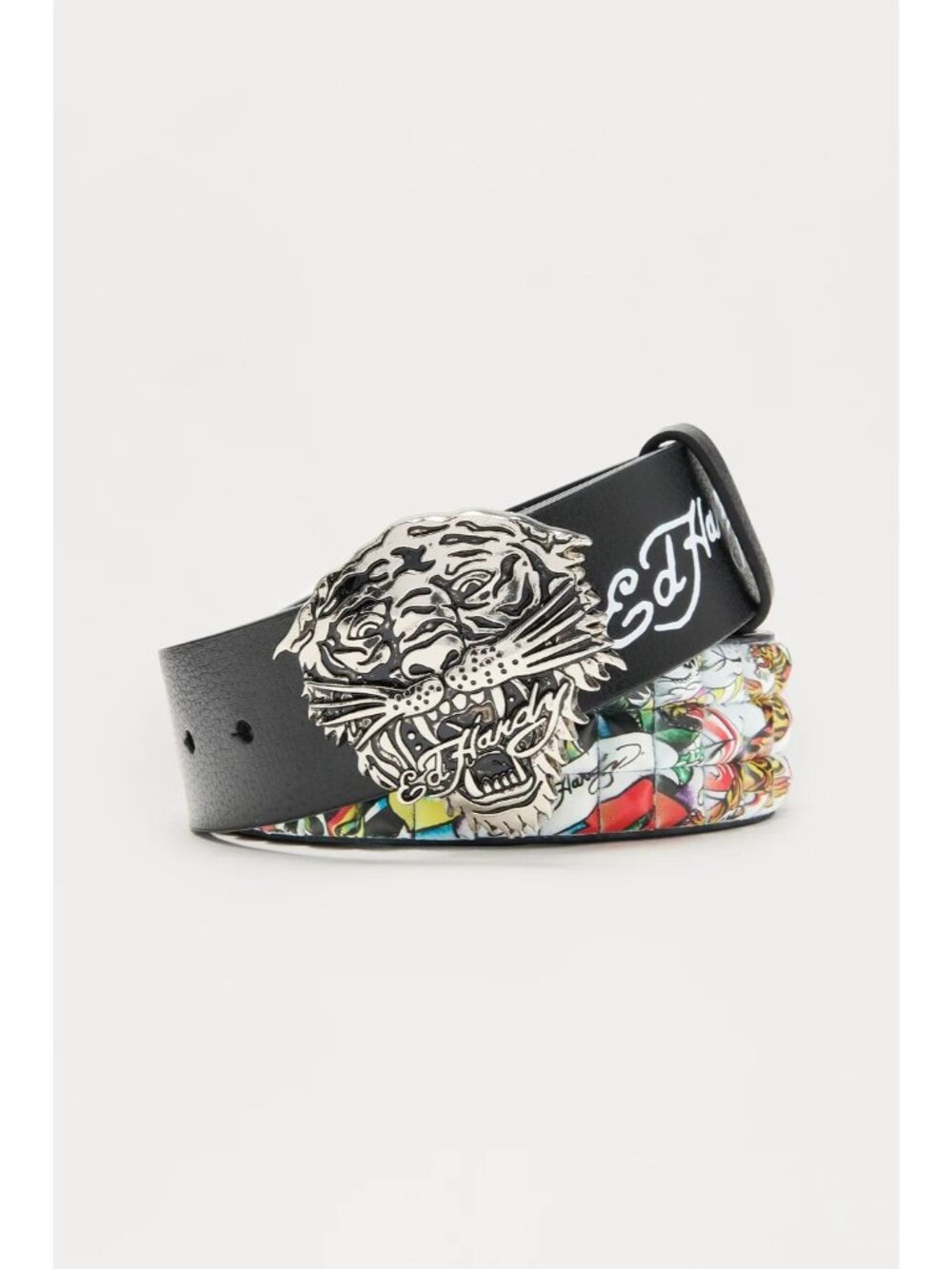 Ed Hardy Tiger Belt Buckle Skull Tattoo Studded Y2K Black Size 34